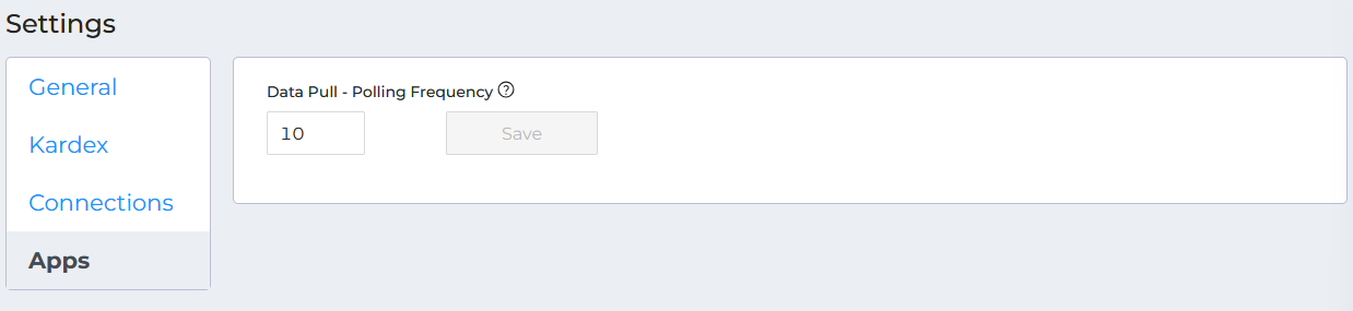 User interface of ItemPath, open to the settings menu, with a textbox to adjust the Data Pull polling frequency