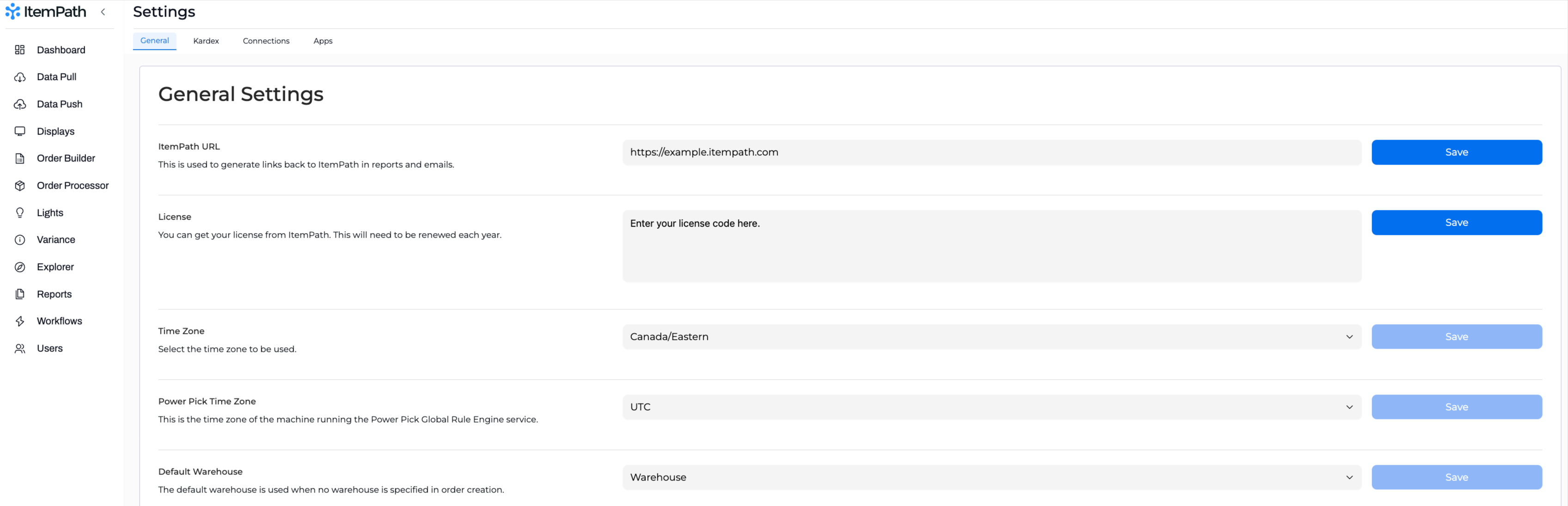 Startup Guide Configure Settings General Settings Page