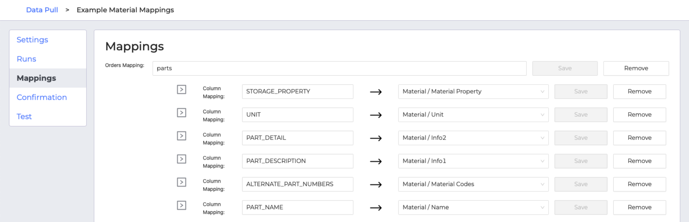 Data Pull Material Mappings