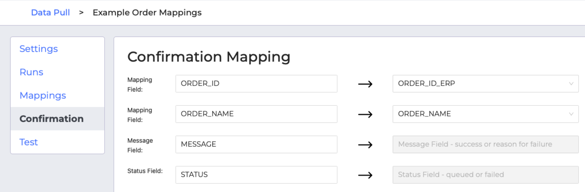 An example of the confirmation mapping interface