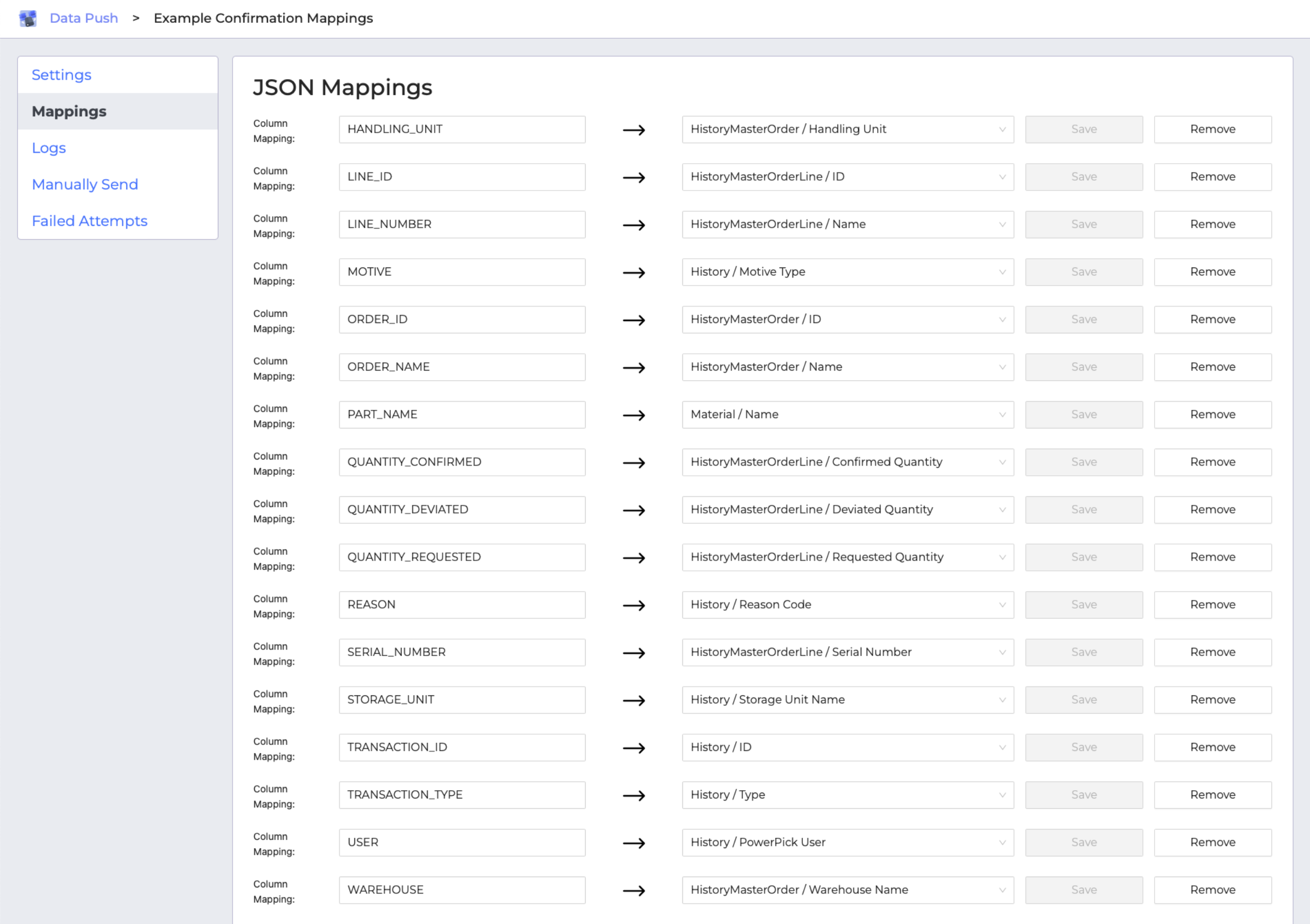  Data Push Confirmation Mappings 