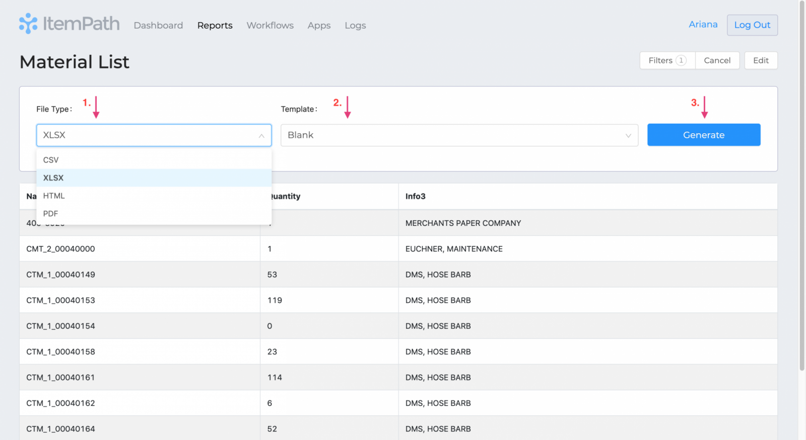Export Process Screenshot