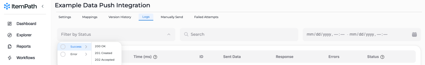 Item Path 3 Data Push Logs Filter 2