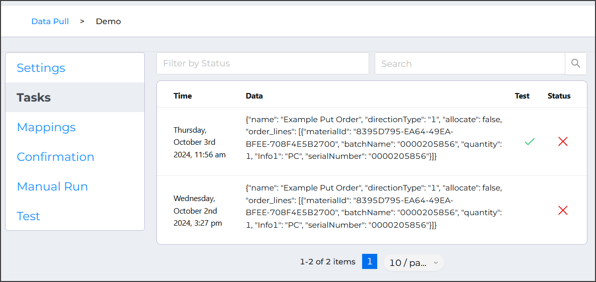 Item Path data pull test results