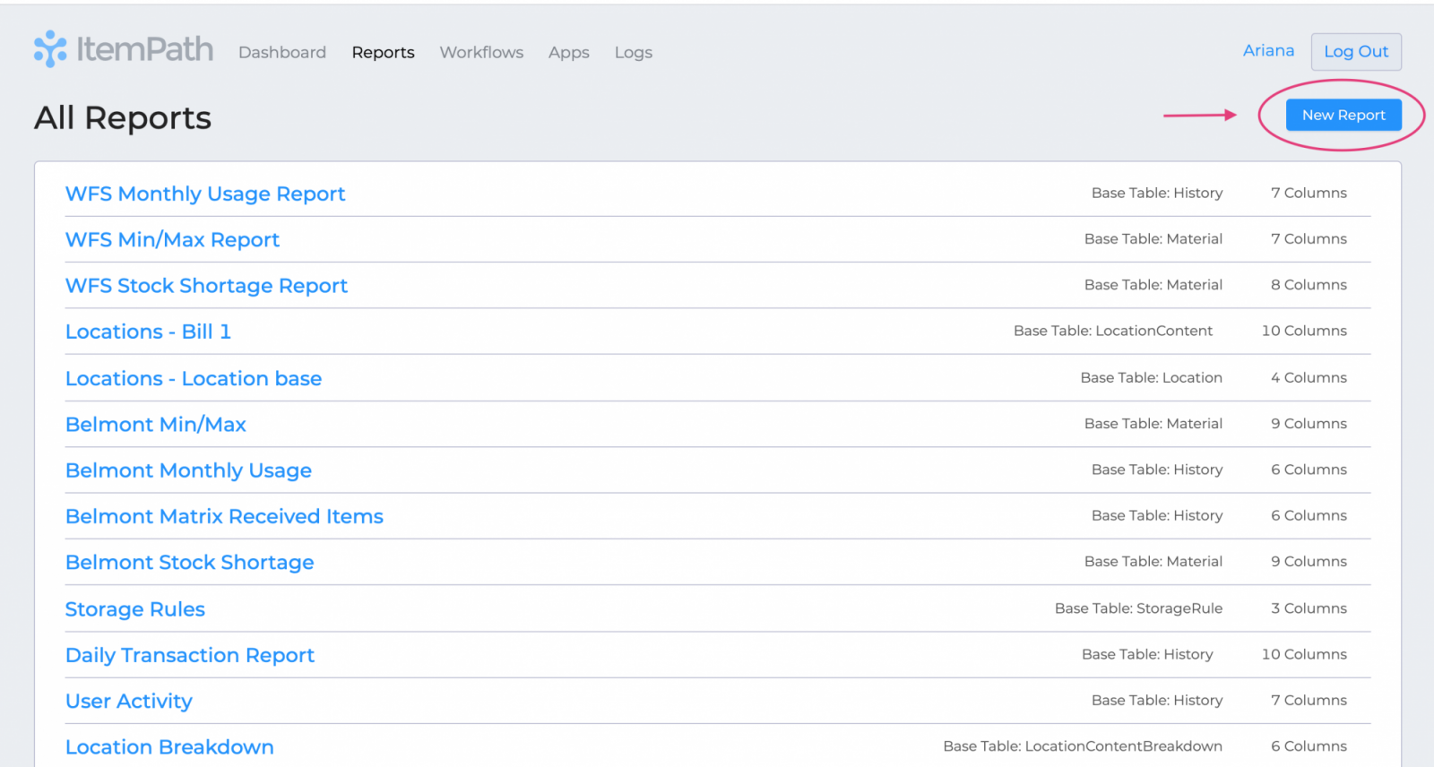 New Report Screenshot