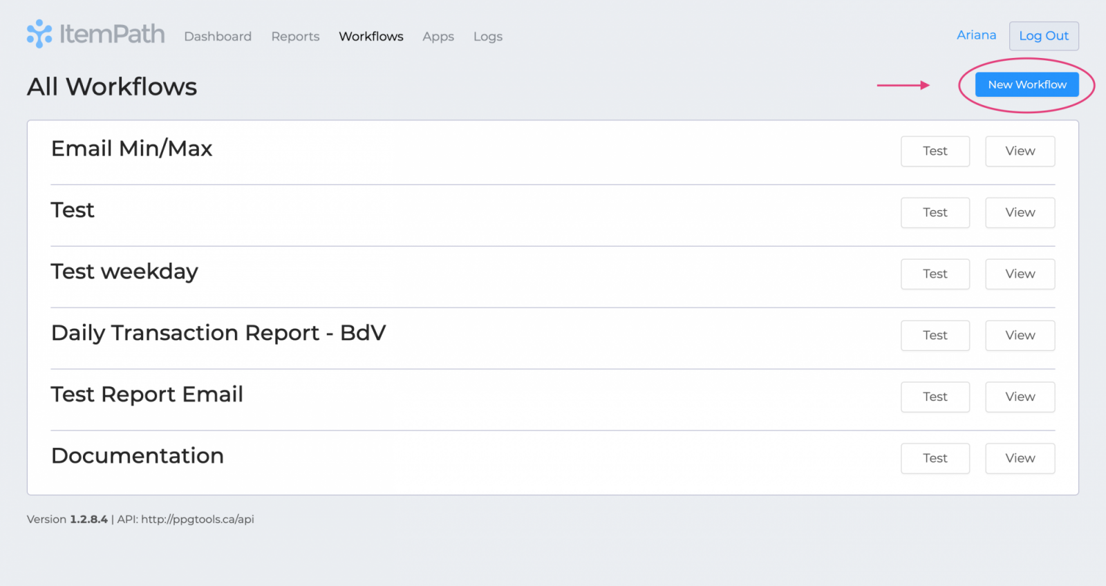 New Workflow Screenshot