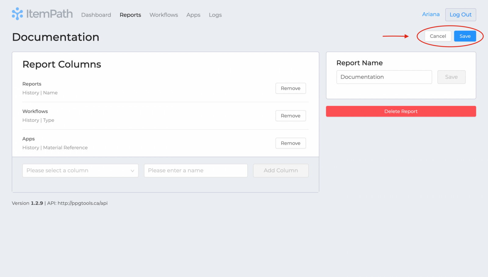 Save Reports Screenshot