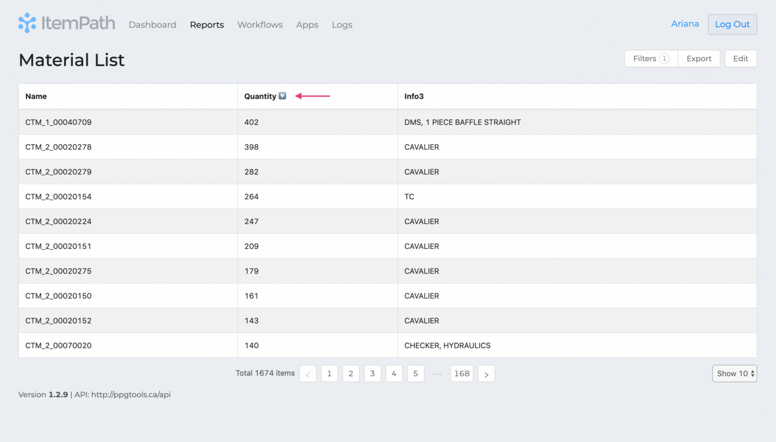 Sorting Reports Screenshot