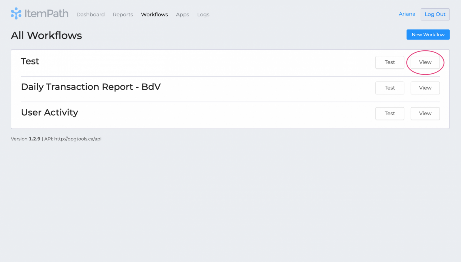 View Workflow Screenshot