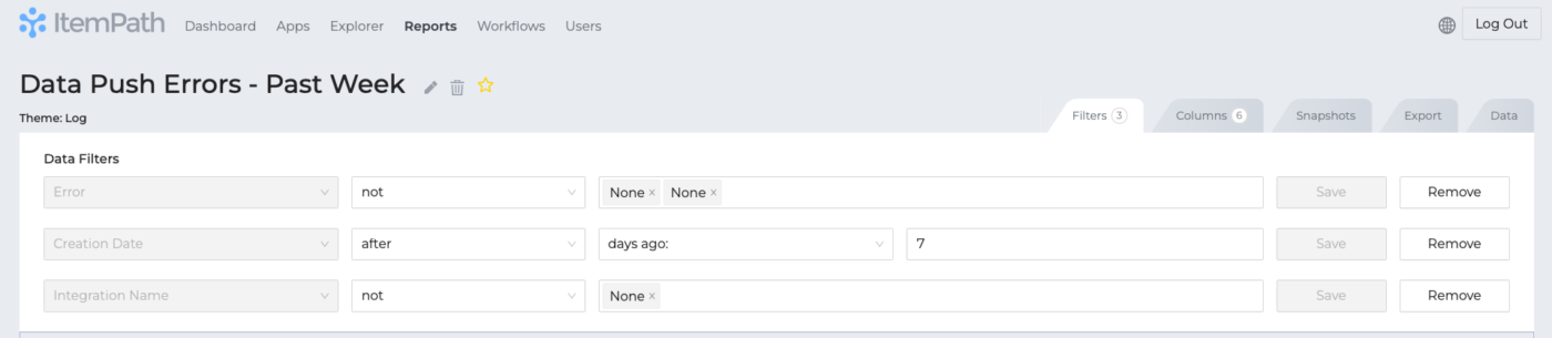 Data push error log report 1