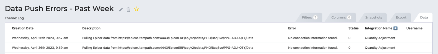 Data push error log report 2