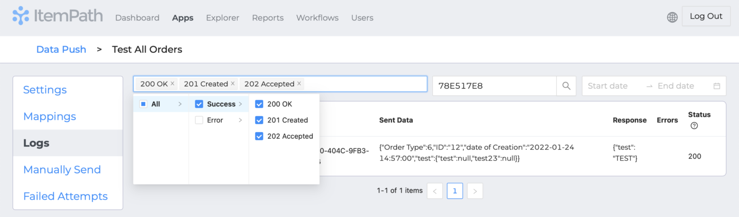  Data push log filters 