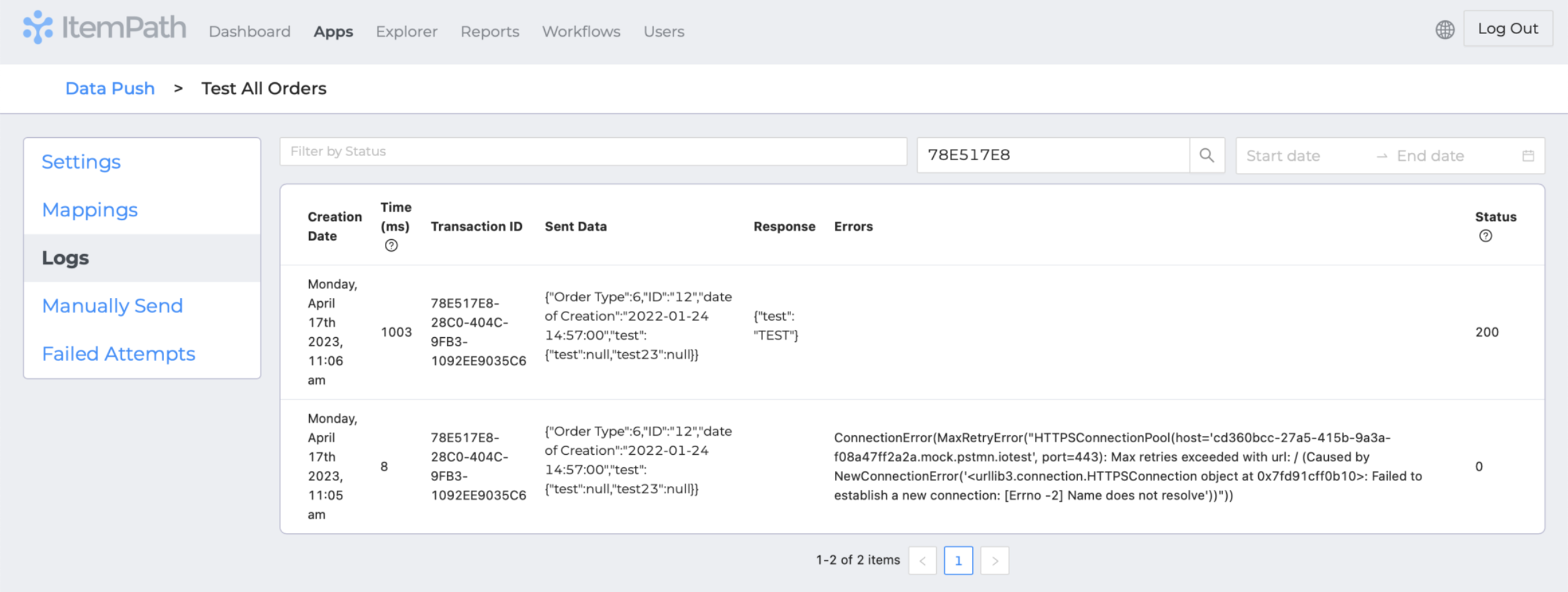  Data push logs 