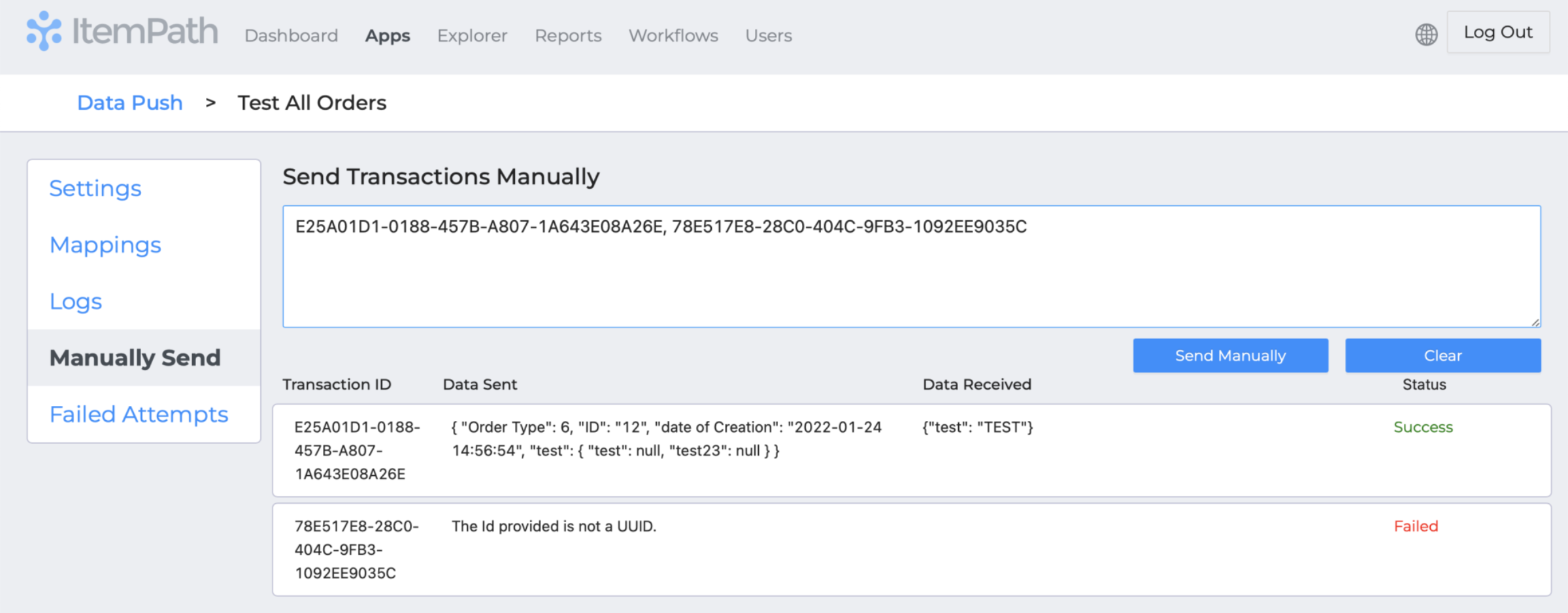  Data push manually send results 