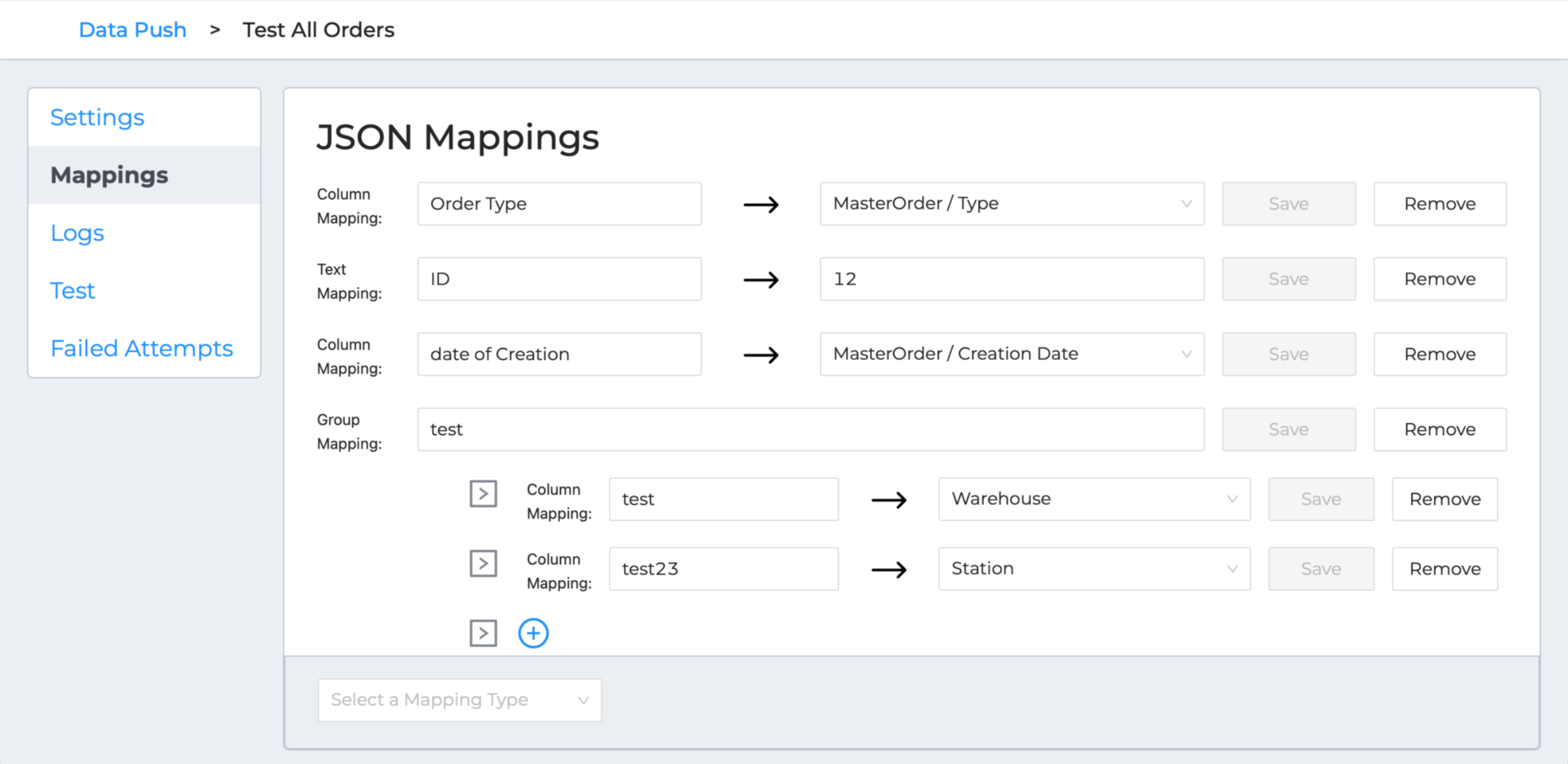  Data push mappings 