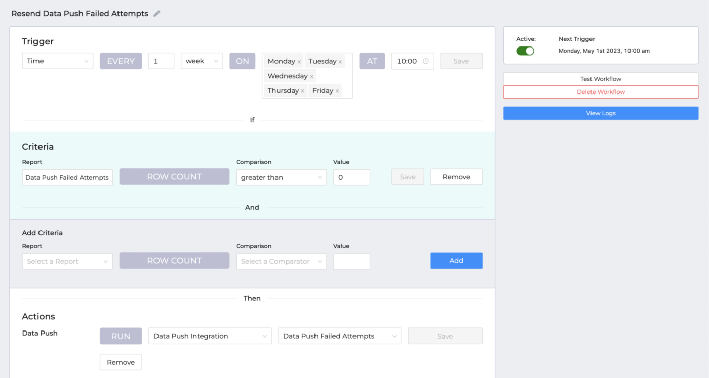 Data push resend workflow