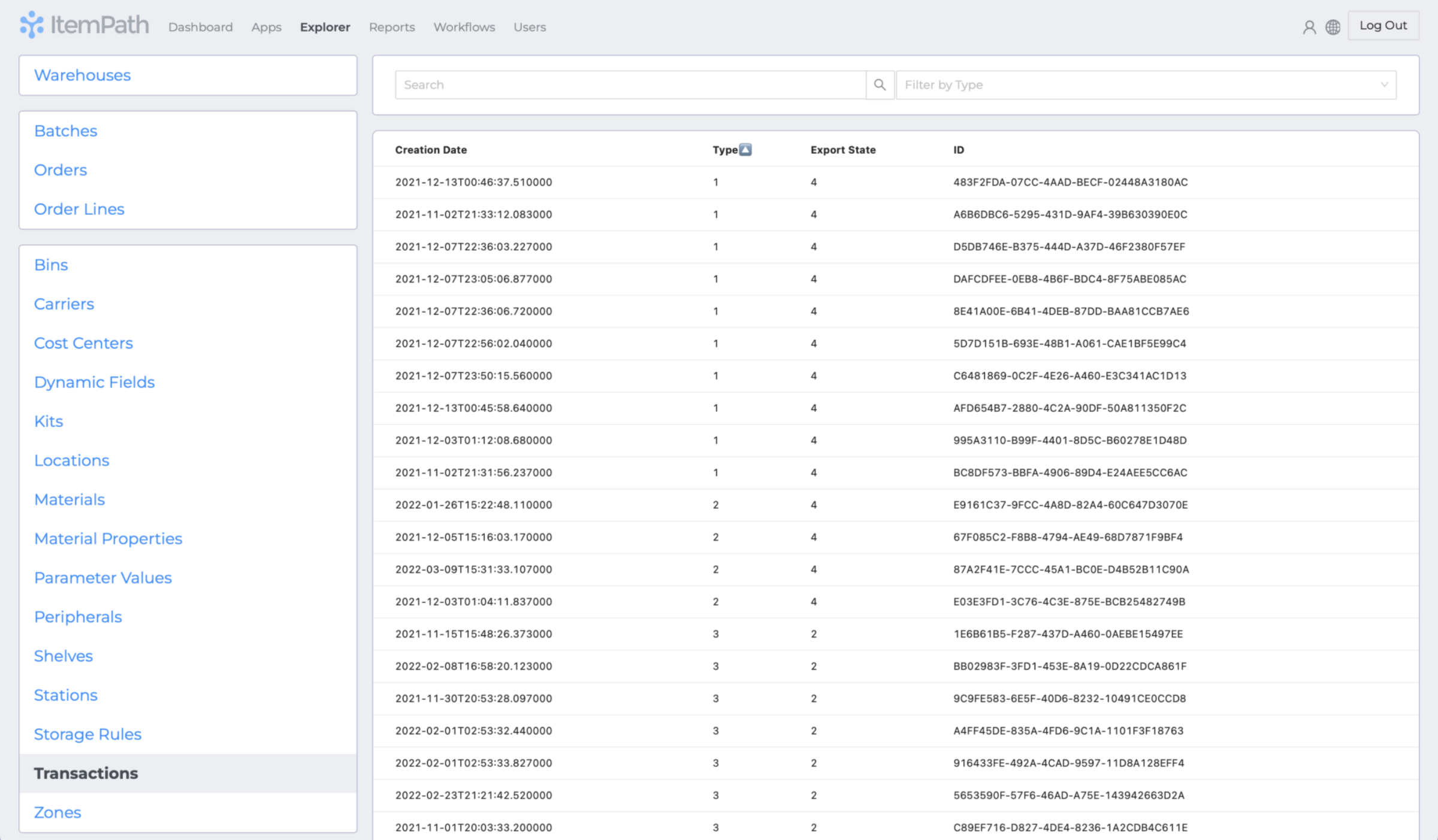  Explorer transactions table 