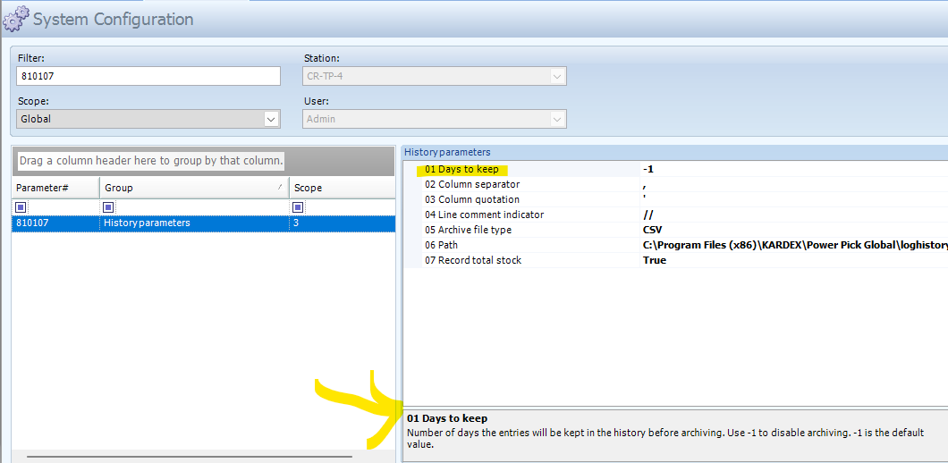 History record storage