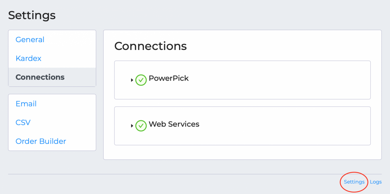 Settings connections