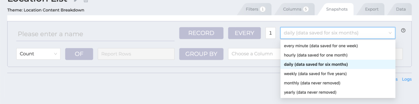 Snapshot data storage