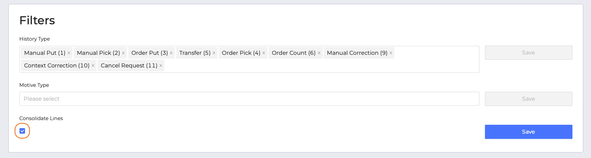 Data pus consolidate lines setting