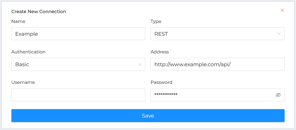 Create new connection card in ItemPath, with fields corresponding to the preceding instructions.